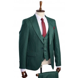 Costum barbati verde cu dungi